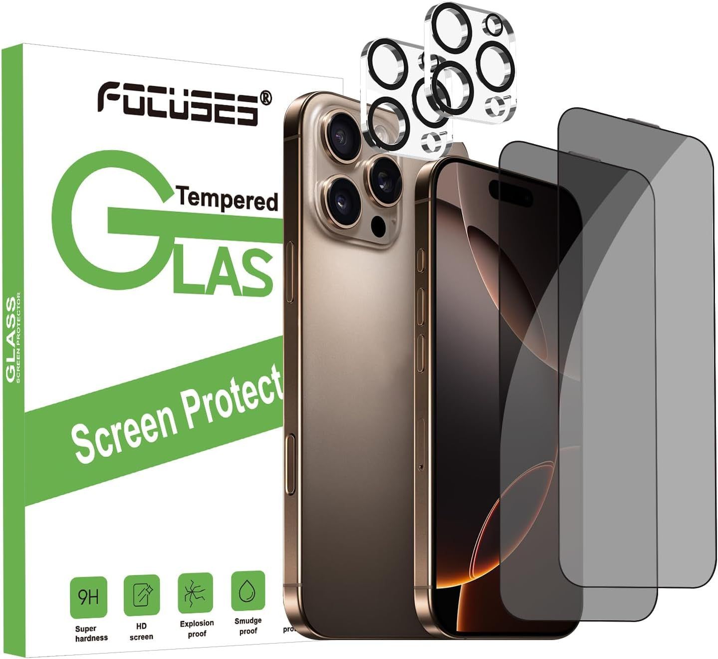 iPhone 16 Pro Privacy Screen Protector & Camera Lens Protector Set – 2 Pack Anti-Spy Tempered Glass + 2 Pack Lens Protectors (6.3")