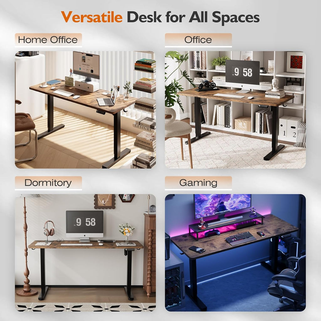 55-Inch Electric Standing Desk – Height Adjustable Sit-Stand Home Office Computer Desk with Quiet Motor, 178 lb Capacity, Rustic Brown