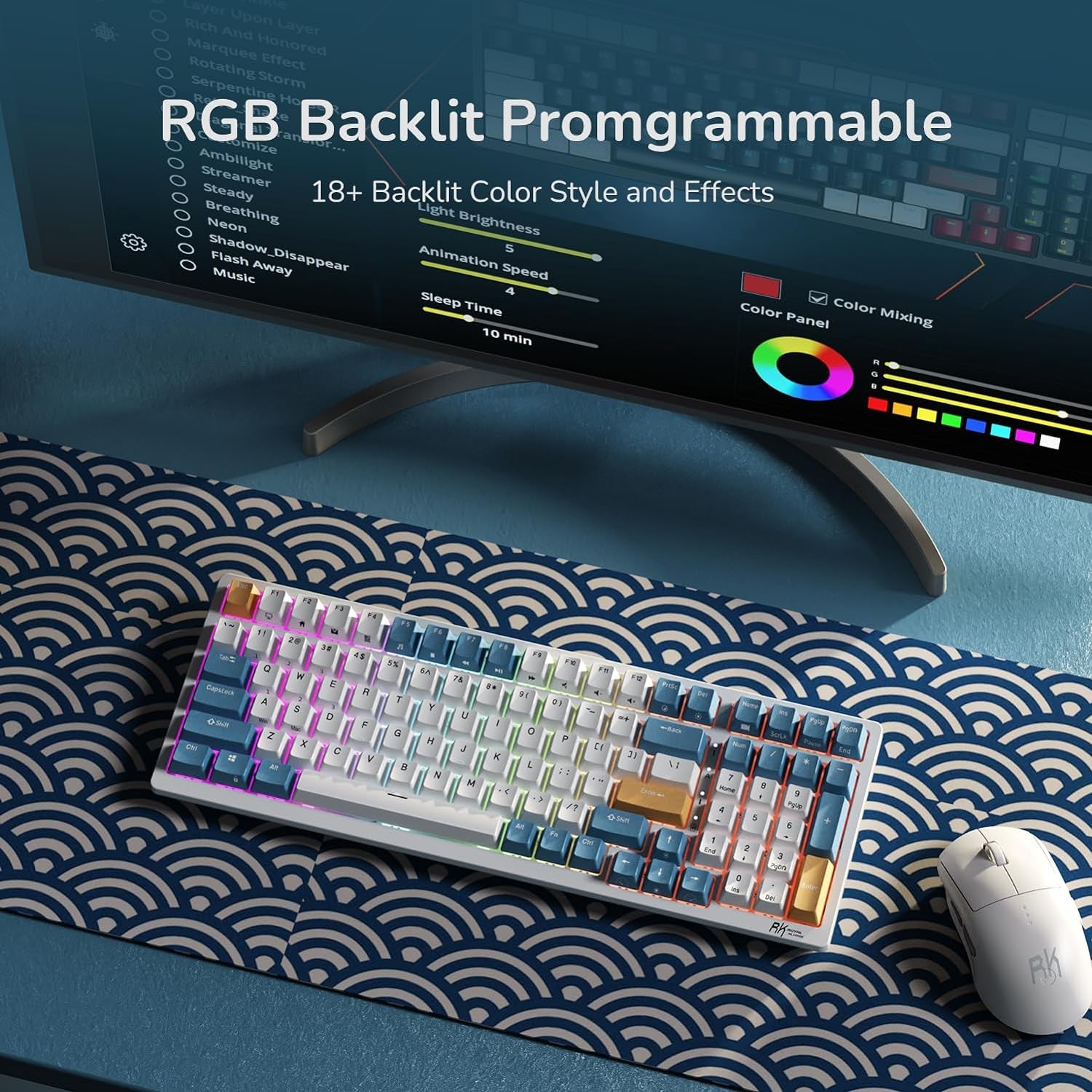 **Title:**  RK ROYAL KLUDGE RK98 Wireless Mechanical Keyboard – 98% Layout, Hot-Swappable, Tri-Mode Connectivity, RGB Backlit with Brown Switches and Numpad