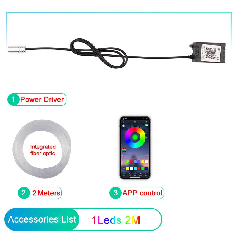 RGB LED Car Interior Ambient Lighting Kit – Fiber Optic Neon Strip Lights with App & Remote Control for Vehicle Interior Customization