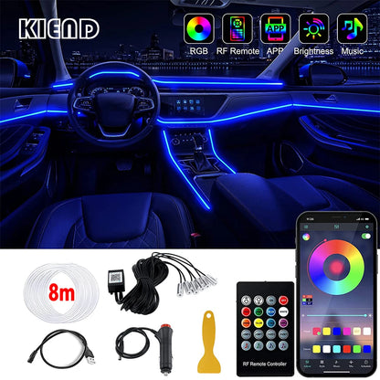 RGB LED Car Interior Ambient Lighting Kit – Fiber Optic Neon Strip Lights with App & Remote Control for Vehicle Interior Customization