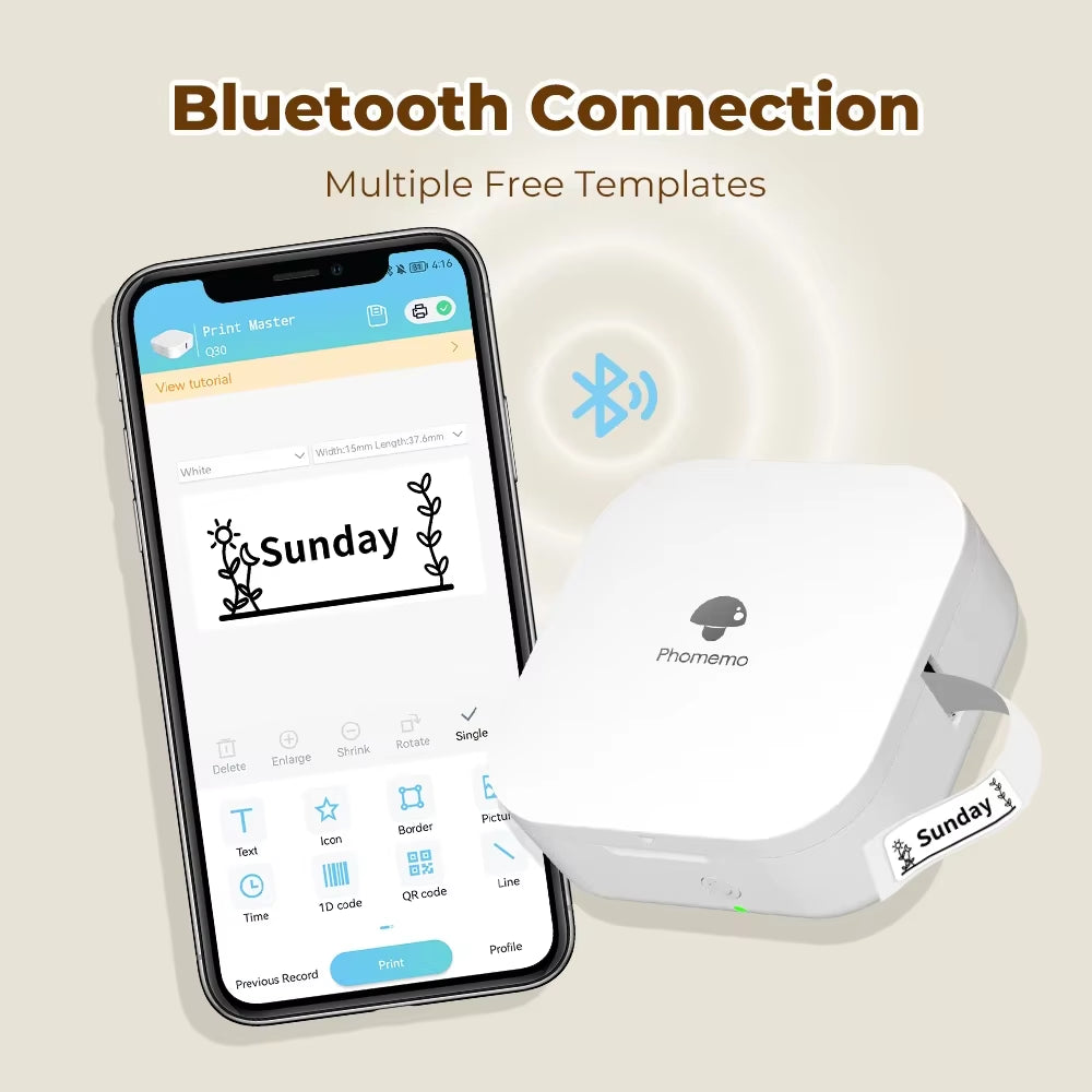 Phomemo Q30 Portable Bluetooth Label Maker – Wireless Thermal Sticker Printer with Custom Label Paper Support