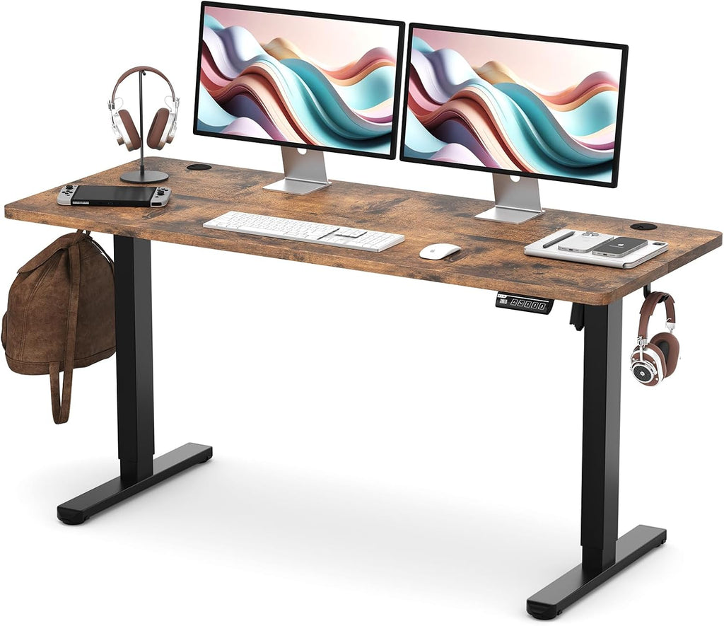 55-Inch Electric Standing Desk – Height Adjustable Sit-Stand Home Office Computer Desk with Quiet Motor, 178 lb Capacity, Rustic Brown