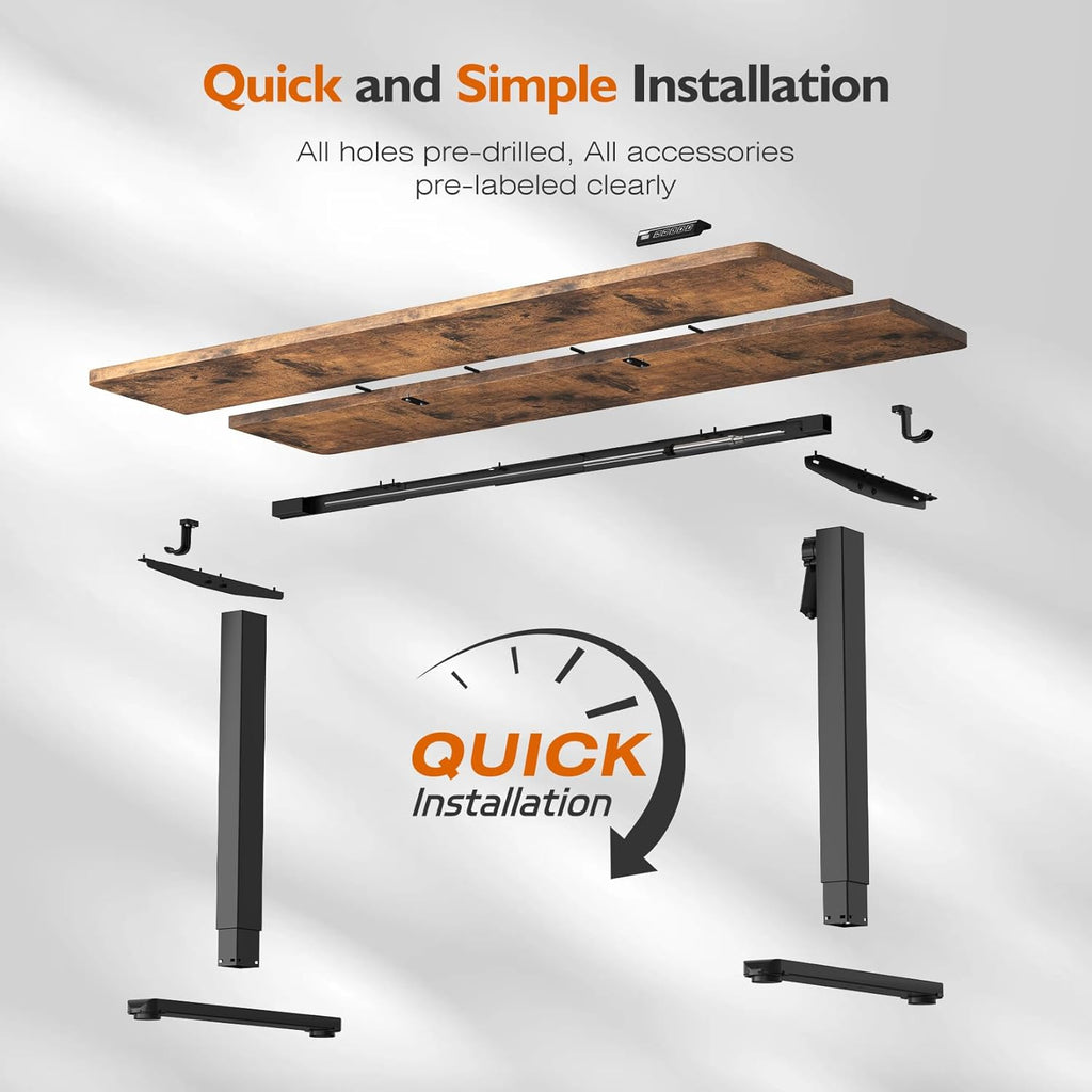 55-Inch Electric Standing Desk – Height Adjustable Sit-Stand Home Office Computer Desk with Quiet Motor, 178 lb Capacity, Rustic Brown