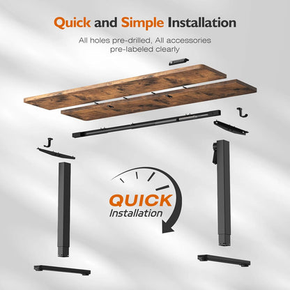 55-Inch Electric Standing Desk – Height Adjustable Sit-Stand Home Office Computer Desk with Quiet Motor, 178 lb Capacity, Rustic Brown