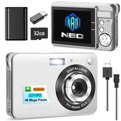 48MP Digital Camera with 8X Digital Zoom – Compact FHD Pocket Camera with 2.7-Inch Display