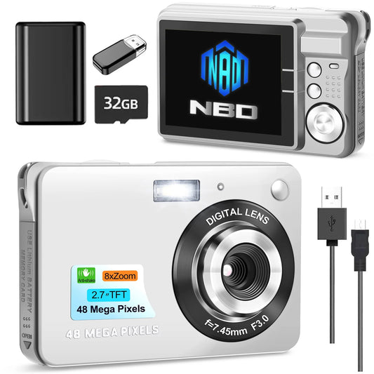 48MP Digital Camera with 8X Digital Zoom – Compact FHD Pocket Camera with 2.7-Inch Display