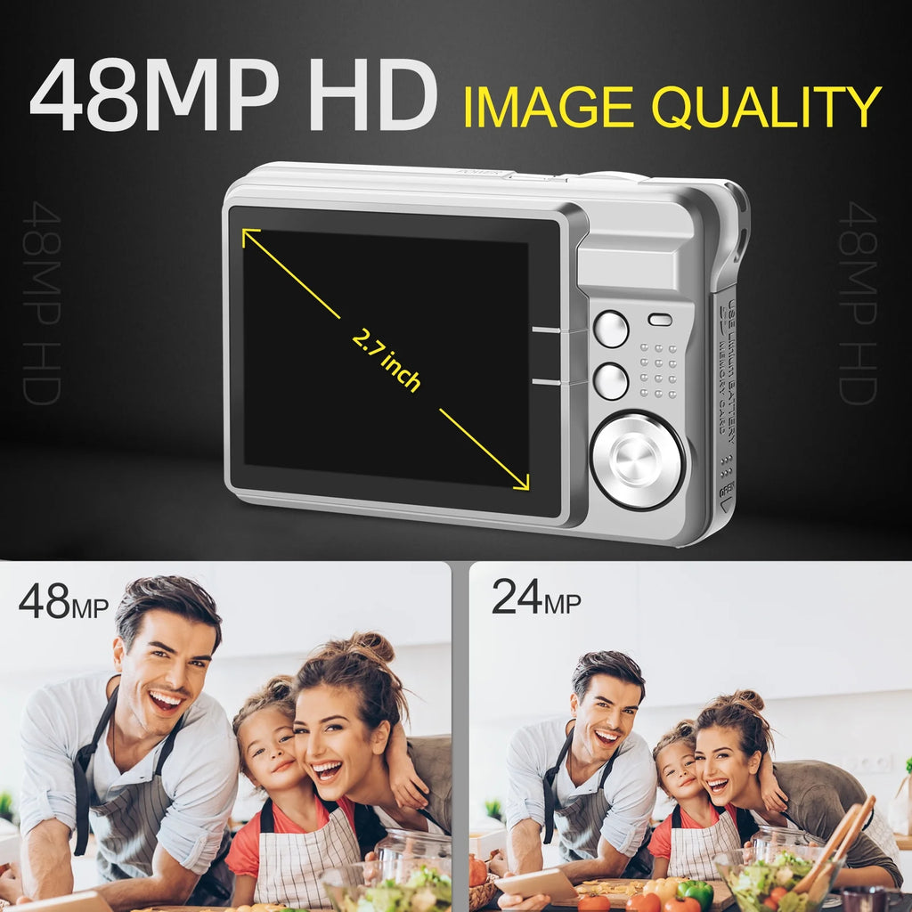 48MP Digital Camera with 8X Digital Zoom – Compact FHD Pocket Camera with 2.7-Inch Display