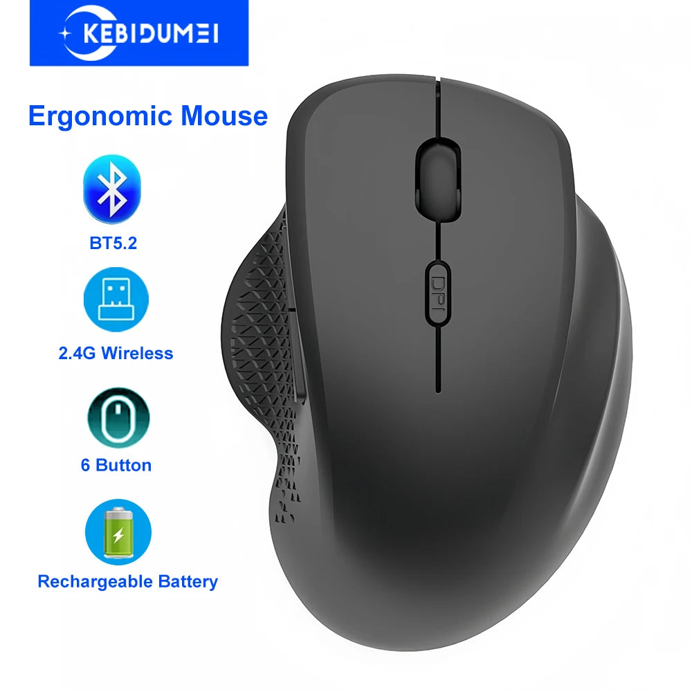 Rechargeable Wireless Bluetooth Mouse – 6-Button Ergonomic Mouse with Adjustable DPI for PC & Laptop