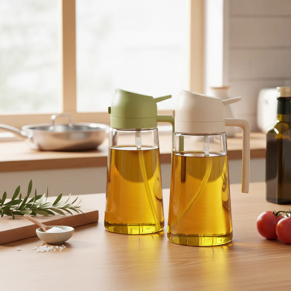 2-in-1 Oil Dispenser Bottle with Built-In Measuring Cup – Easy Measure & Pour, No-Drip Design