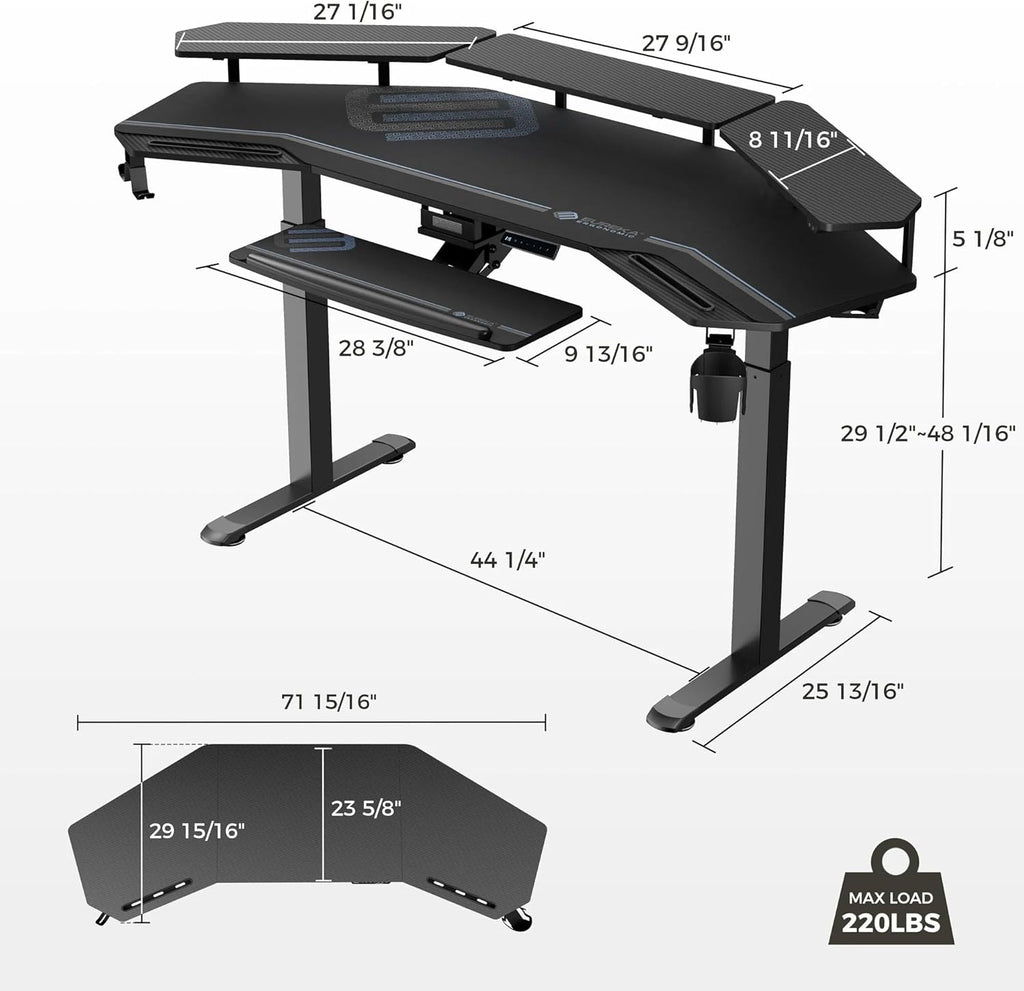 72-Inch Wing-Shaped Gaming & Music Studio Desk with Keyboard Tray, LED Shelves, and Cable Management Design